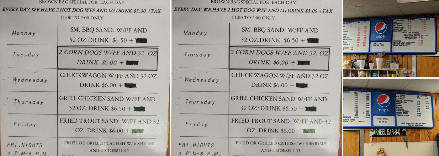 Tarheel Bar-B-Q Menu