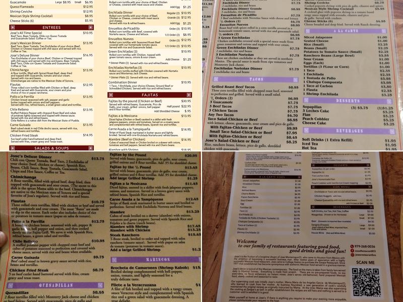 Jose's Restaurant Menu