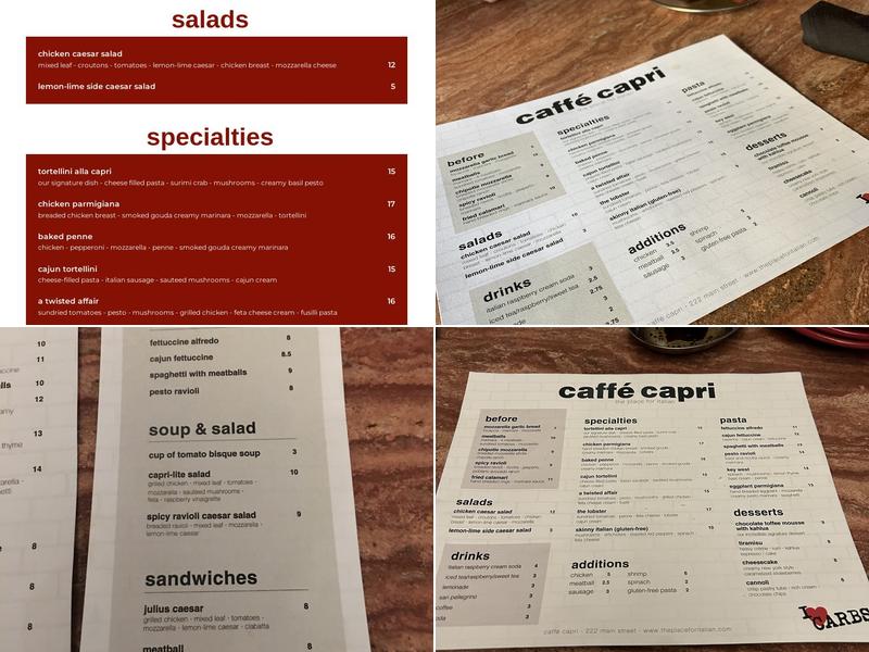Caffé Capri Menu