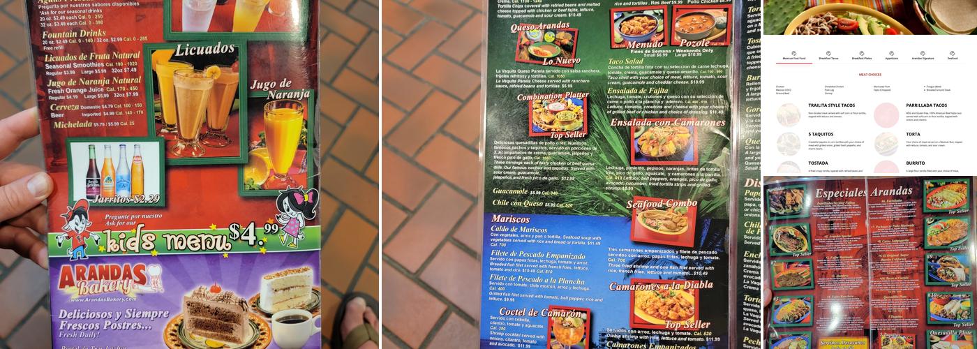 Taquerias Arandas Menu