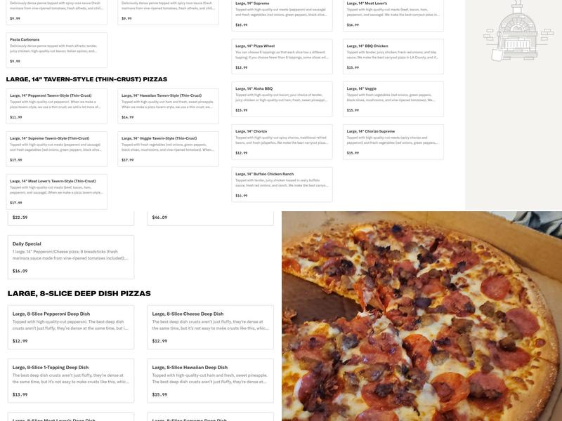 Pizzaroni Pizza - Hawthorne Menu