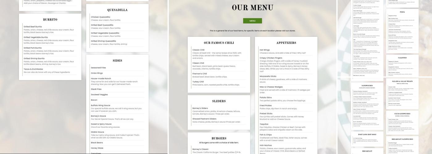 Barney's Beanery Menu