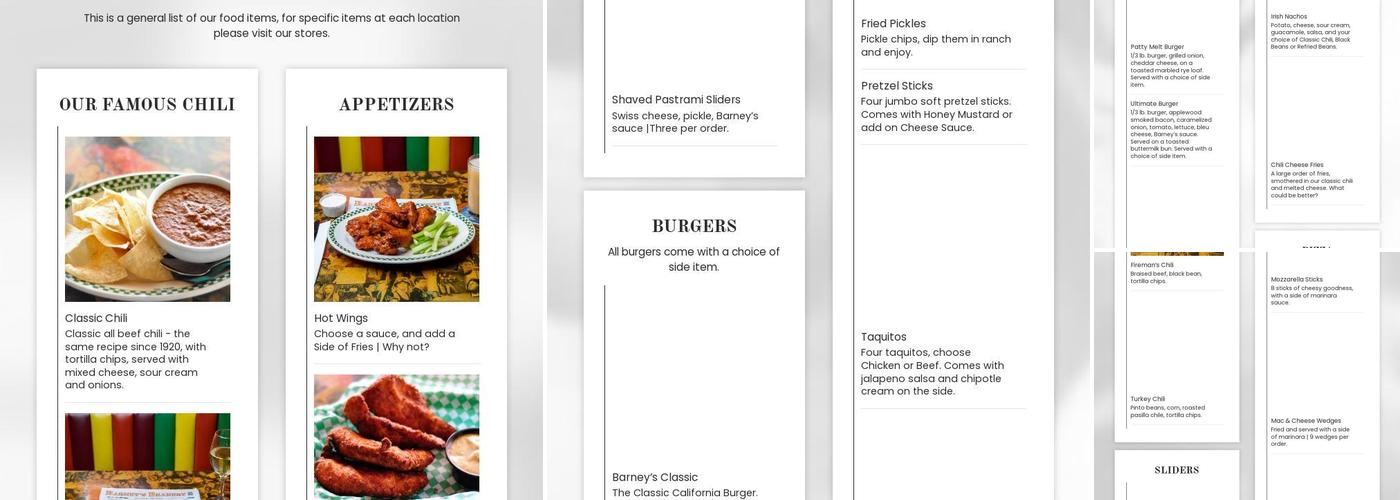 Barney's Beanery Menu