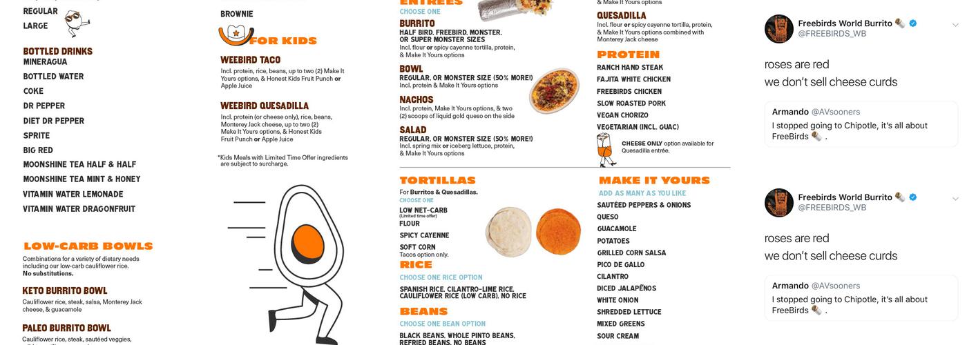 Freebirds World Burrito Menu