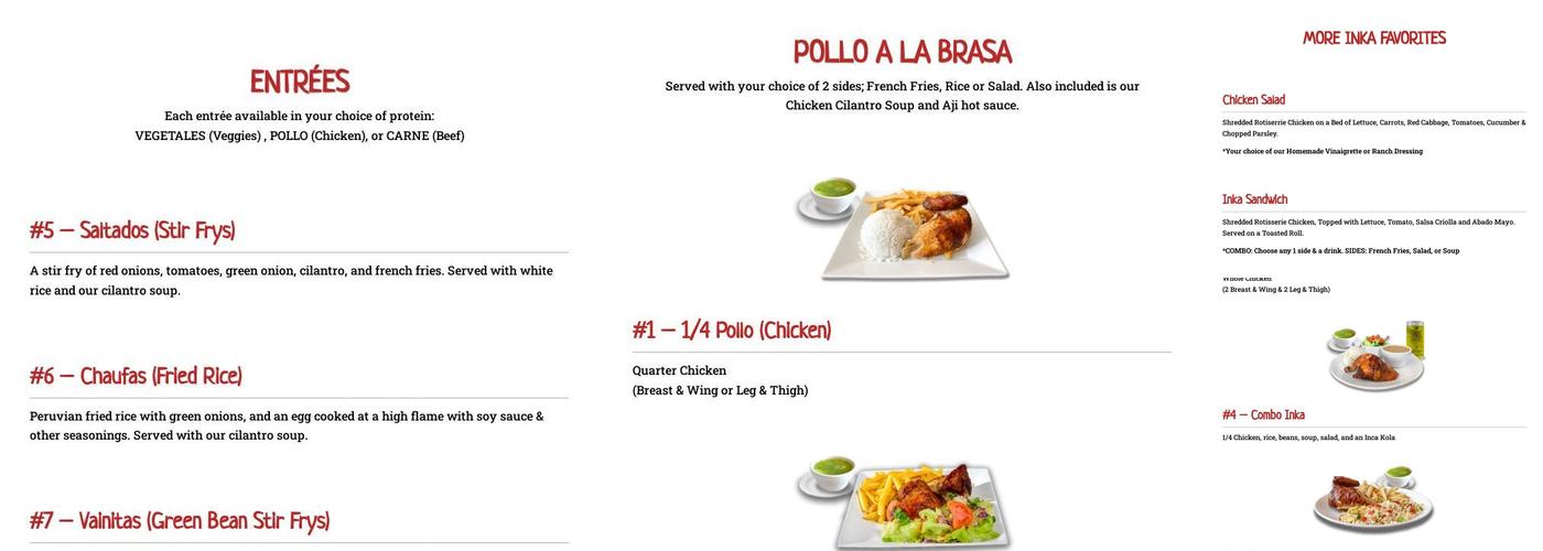 Pollo Inka Express Menu