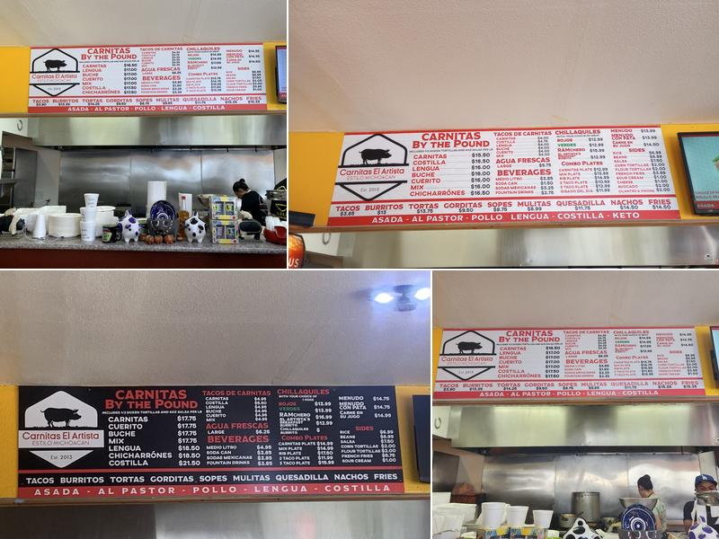 Carnitas El Artista Menu