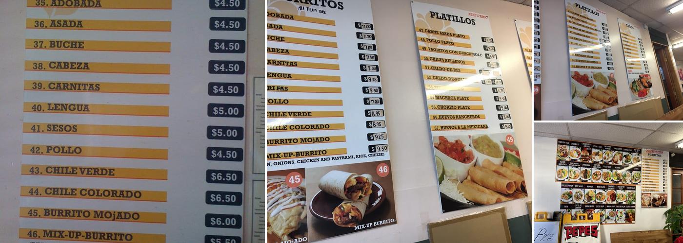 Pepe's Tacos Menu