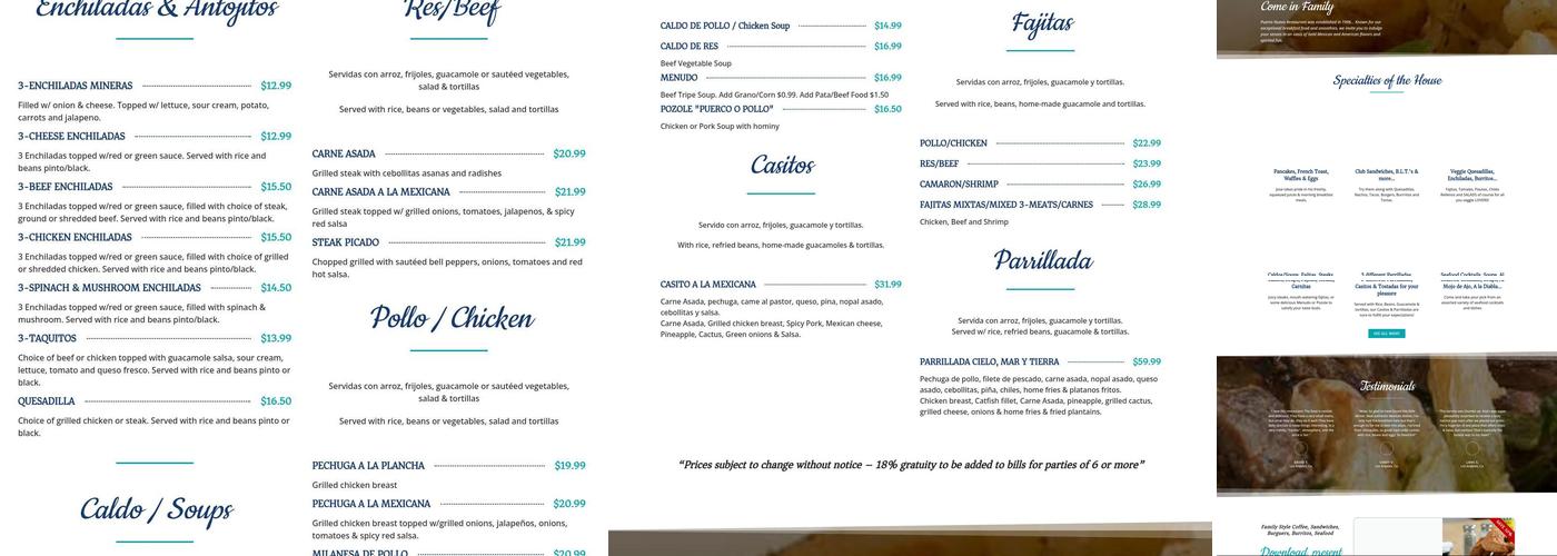 Puerto Nuevo Coffee Menu