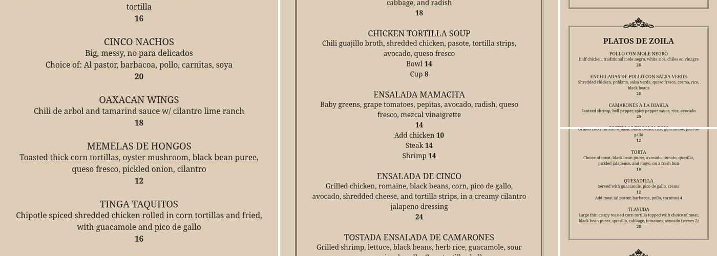Cinco Menu