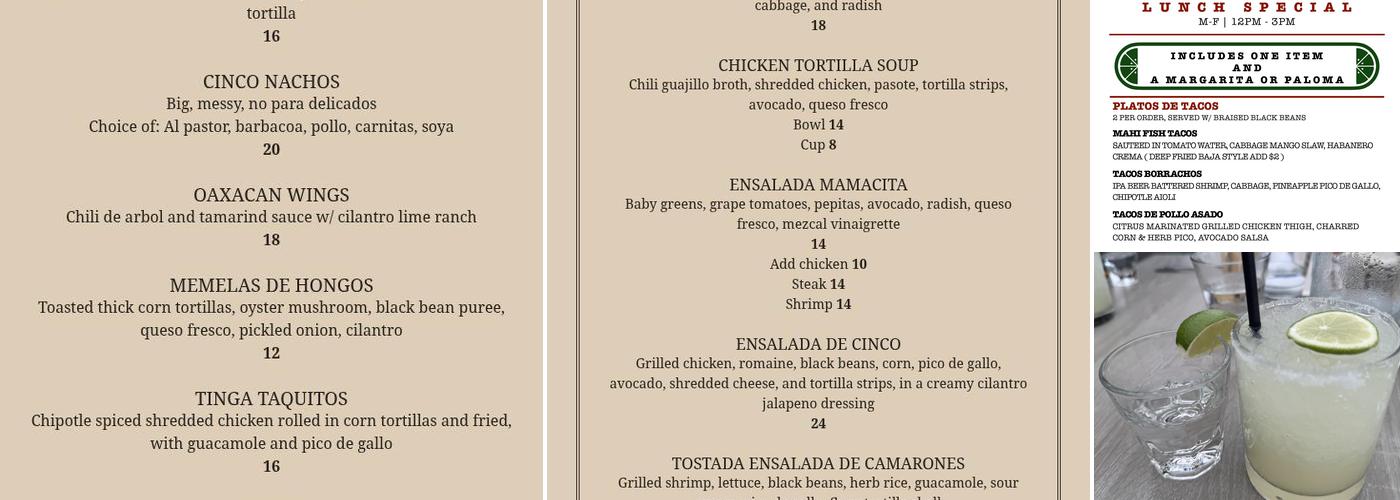 Cinco Menu