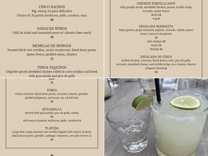 Cinco Menu