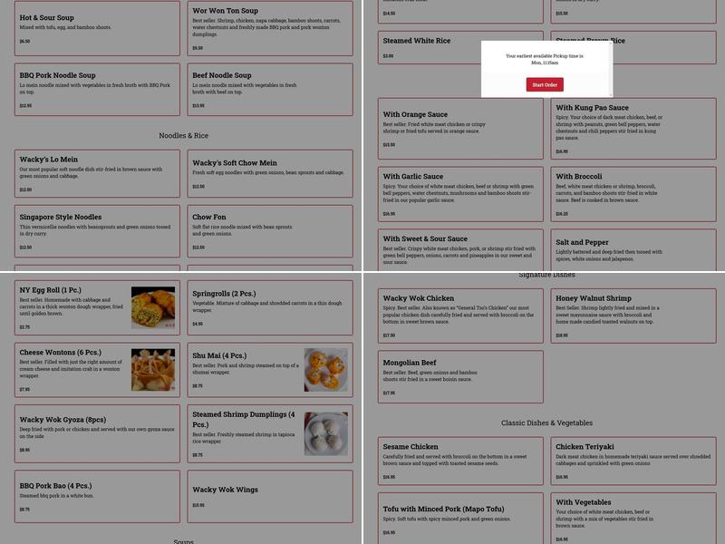 Wacky Wok - Westchester Menu