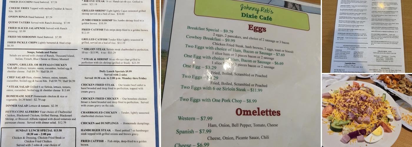Johnny Reb's Dixie Cafe Menu