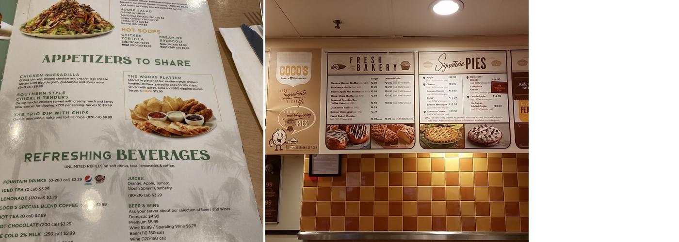 Coco's Bakery Restaurant Menu