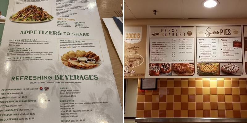 Coco's Bakery Restaurant Menu