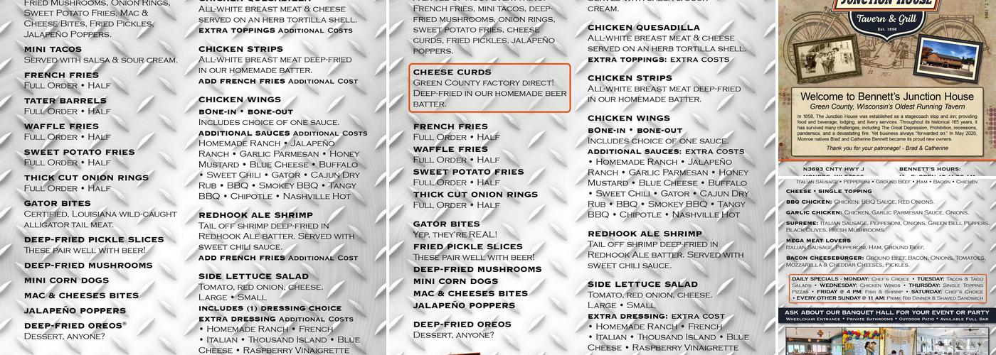 Bennett's Junction House Menu