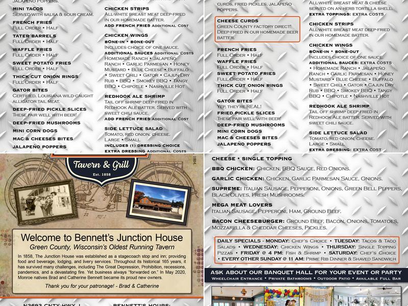 Bennett's Junction House Menu