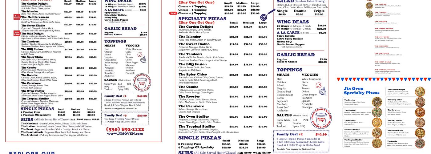 JT's Oven - Pizza, Wings, Subs Menu