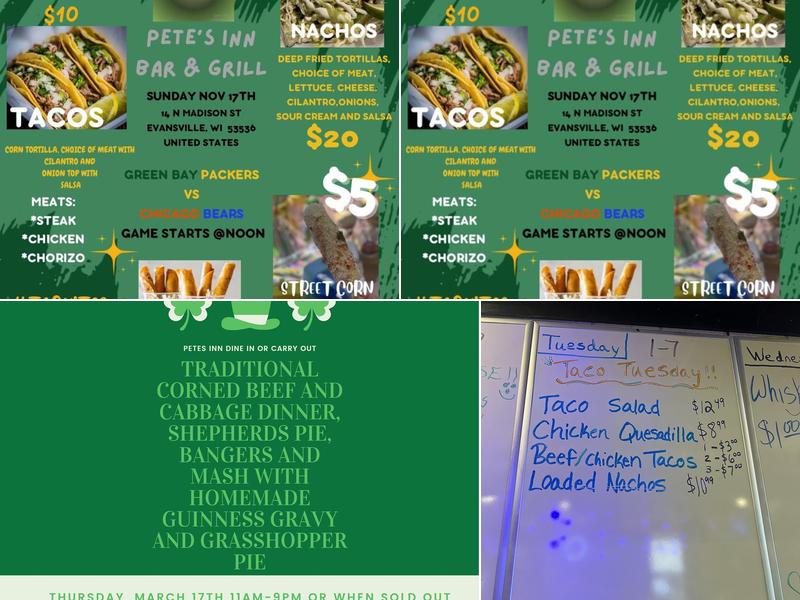 Pete's Inn Bar & Grill Menu