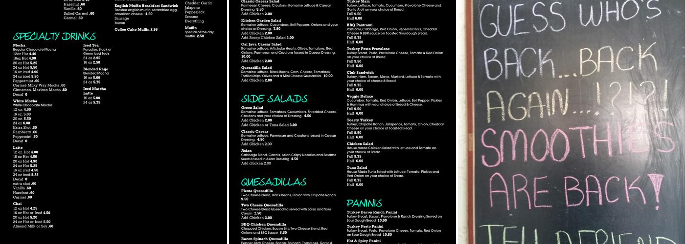 Cal Java Coffee Esplanade Menu