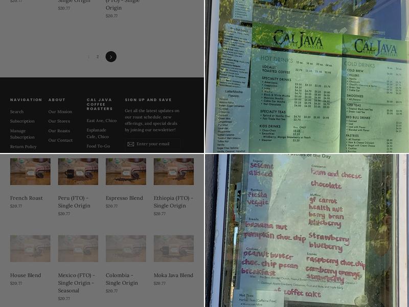 Cal Java Coffee Roasters - Mangrove, Chico Menu