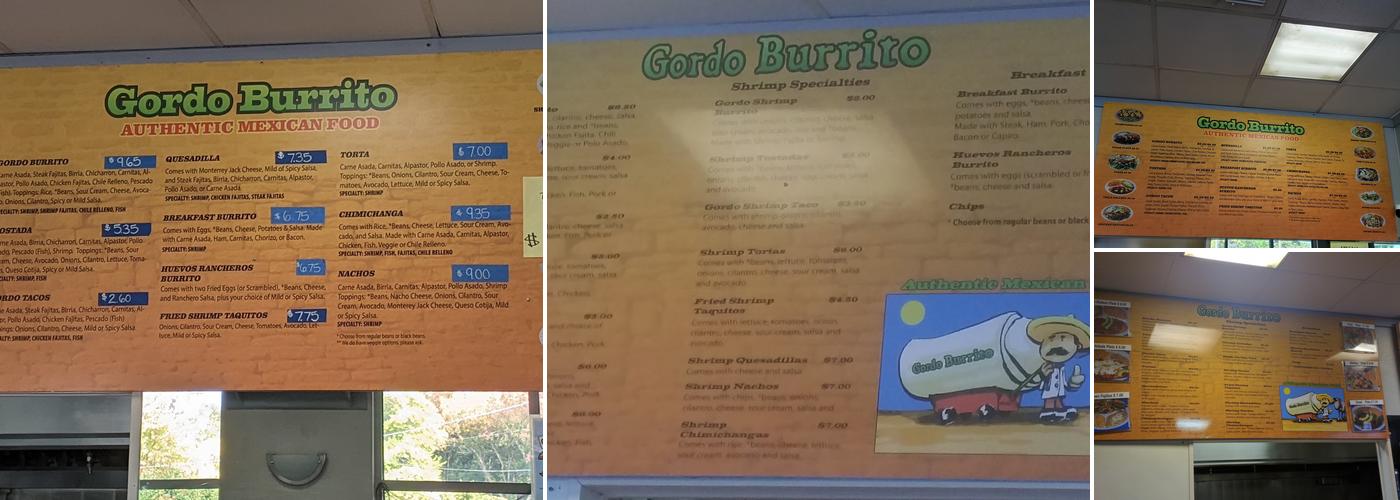 Gordo Burrito Menu