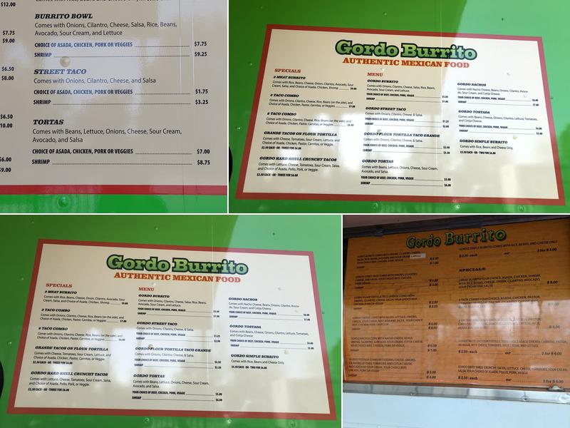 Gordo Burrito Food Truck Menu
