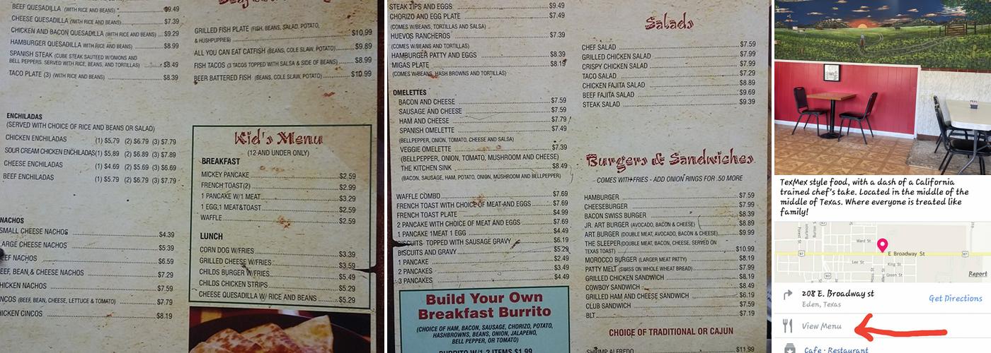 Morocco Cafe Menu