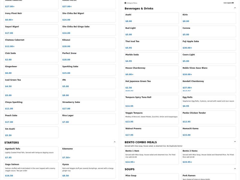 Ojiya Japanese Steakhouse & Sushi Bar Menu