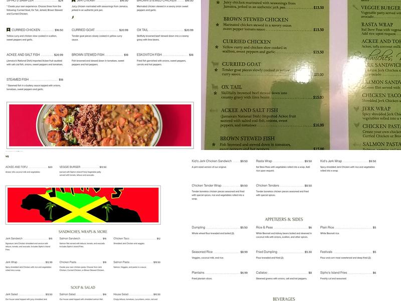 Sipho's Jamaica Menu