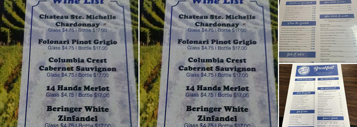 Blue Plate Special Trattoria Menu