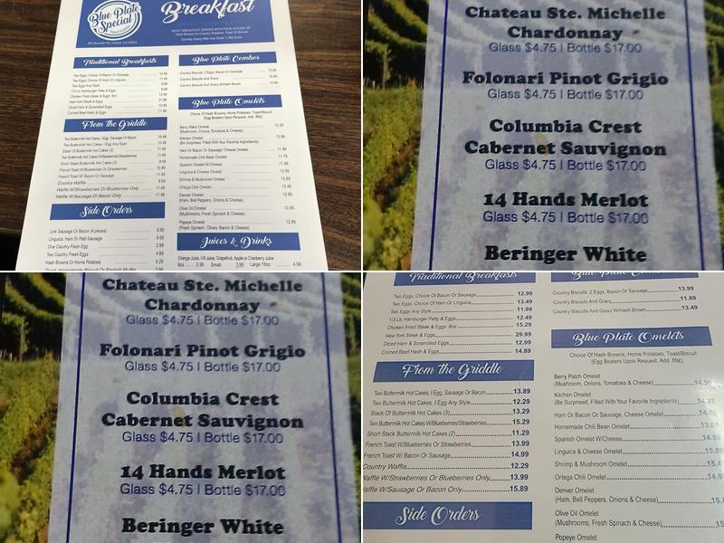 Blue Plate Special Trattoria Menu