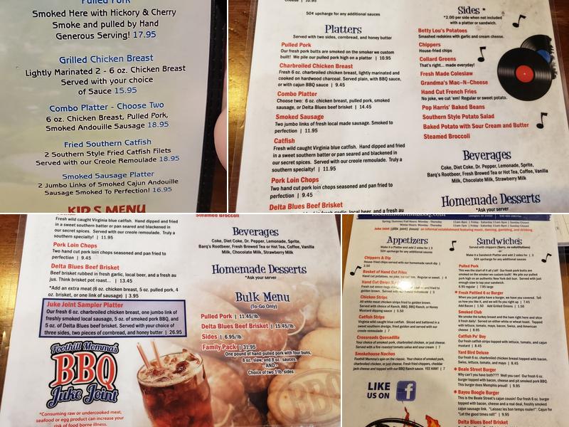 Foothill Momma's BBQ Juke Joint Menu