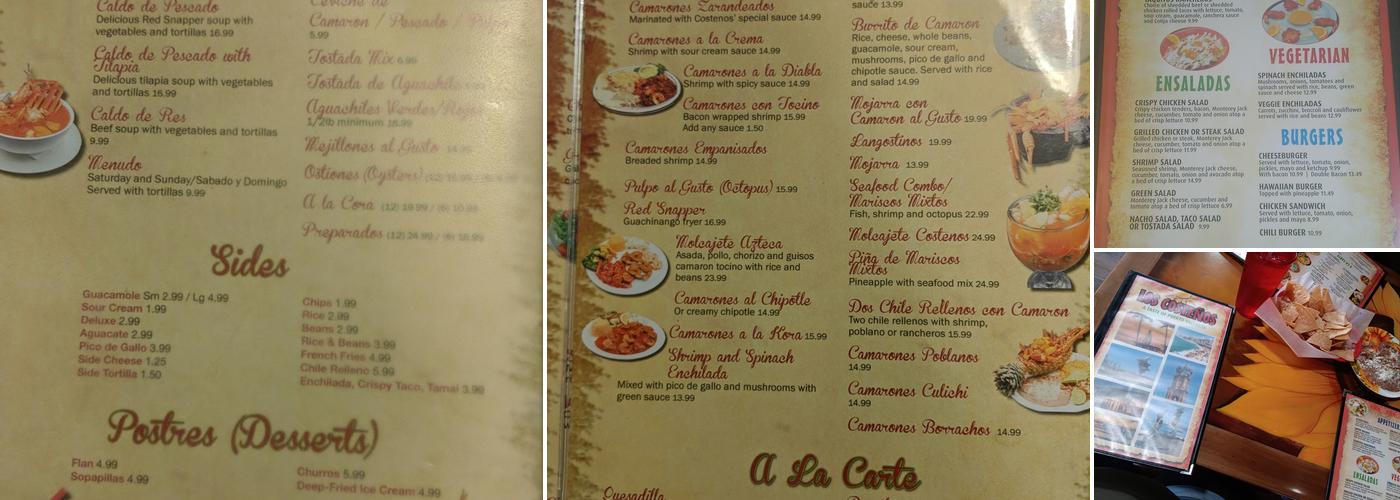 Los Costeños Restaurant Menu