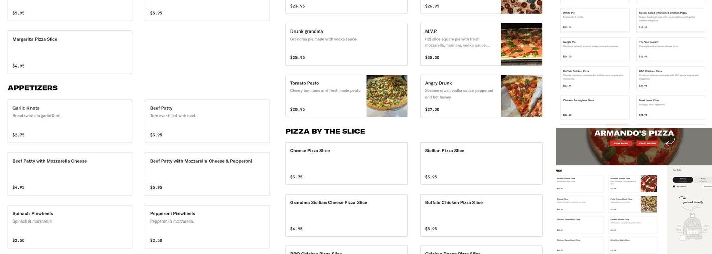 Armando's Pizza Menu