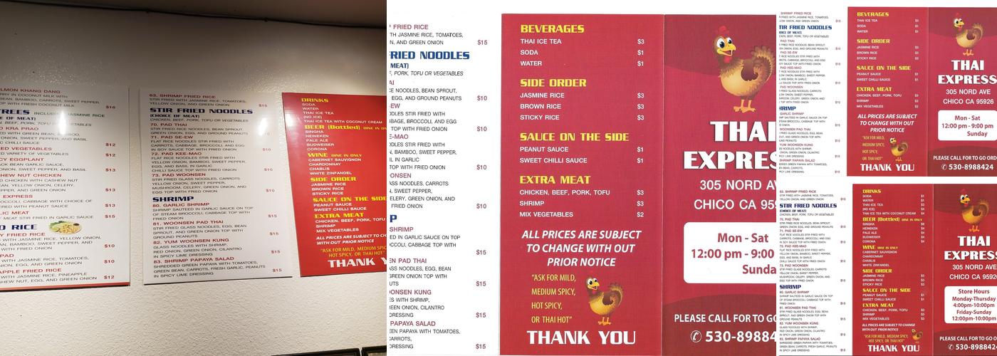 Thai Express Menu