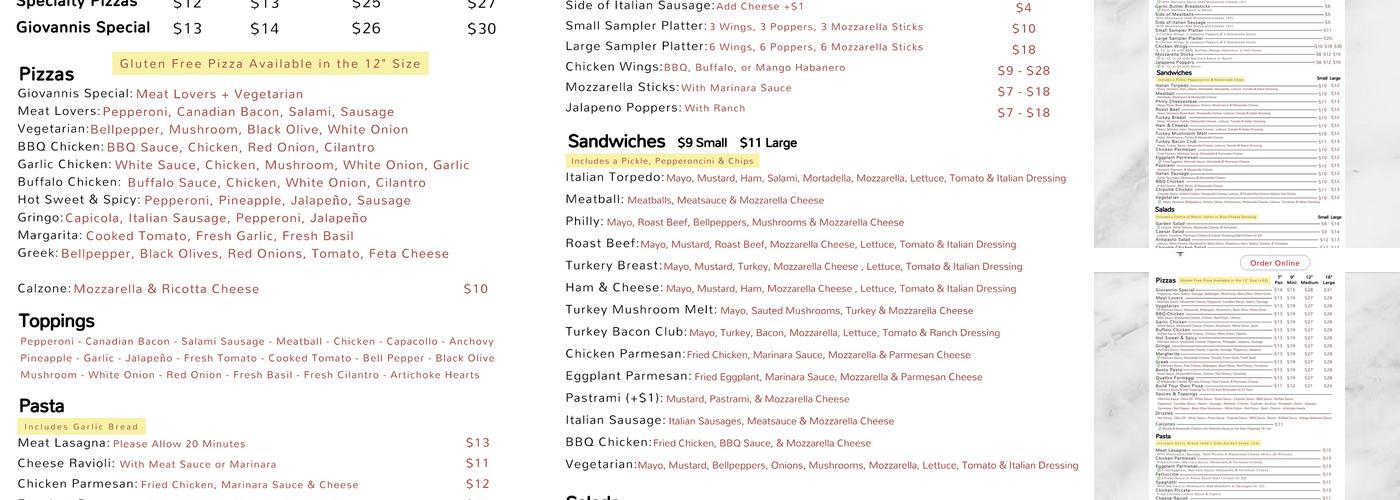 Giovanni's Pizza Carpinteria Menu