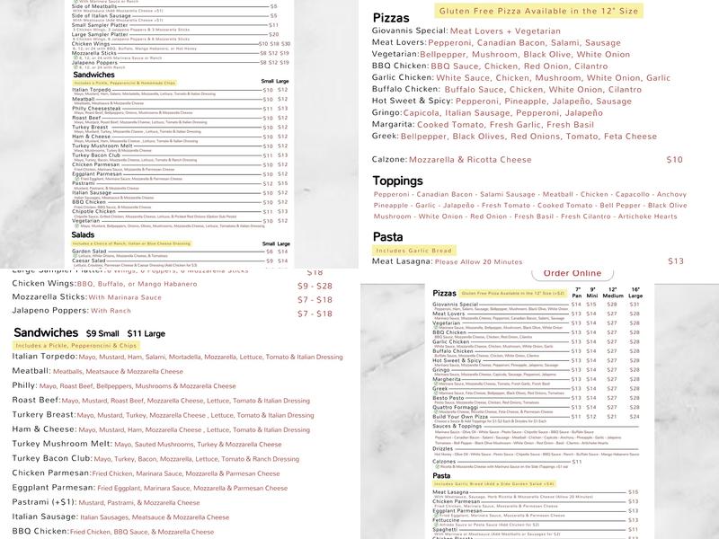 Giovanni's Pizza Carpinteria Menu