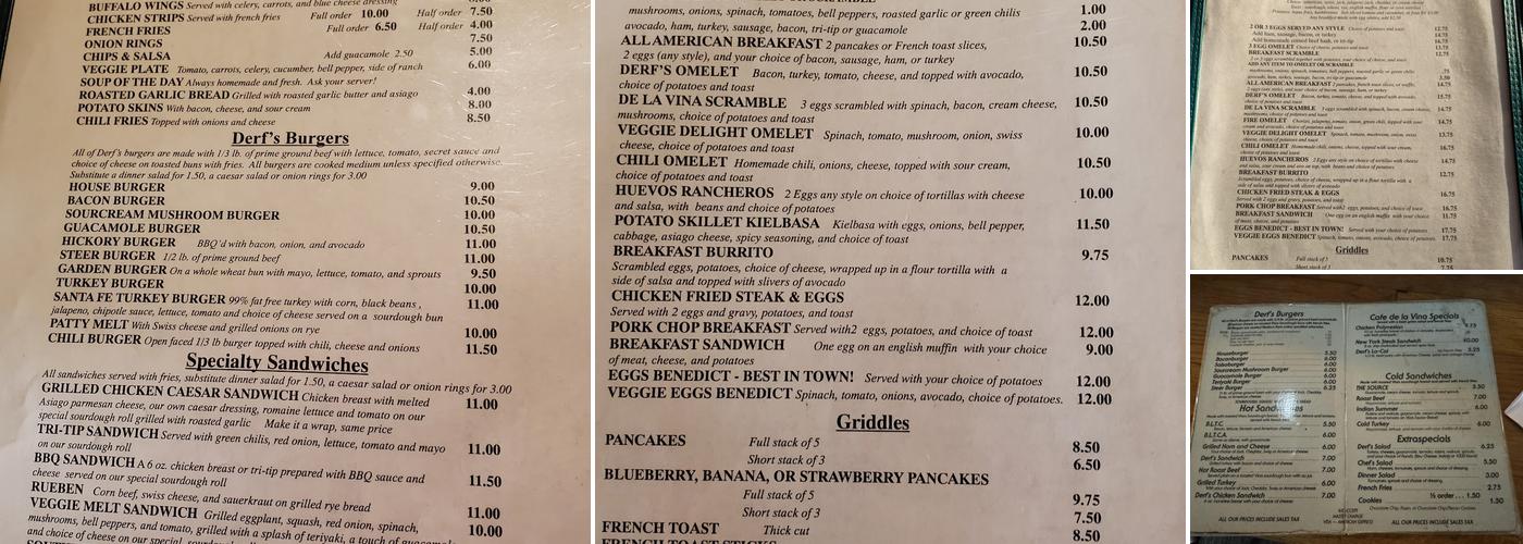 Derf's Café Menu