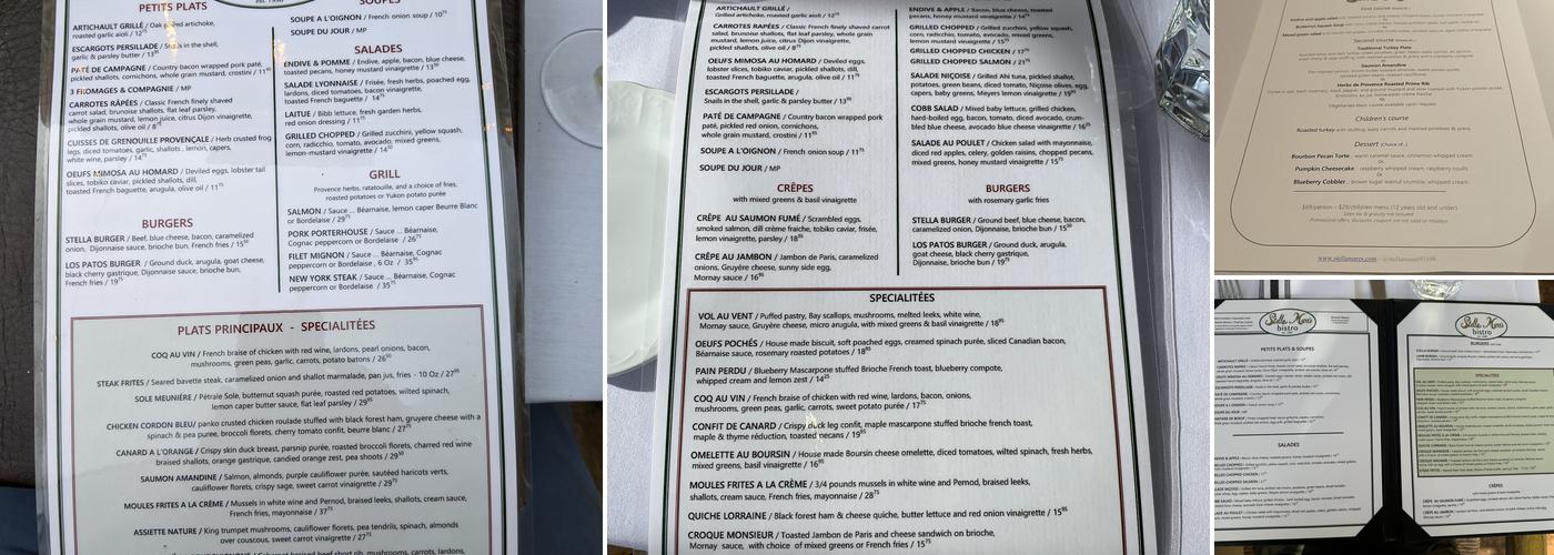 Stella Mare's Menu