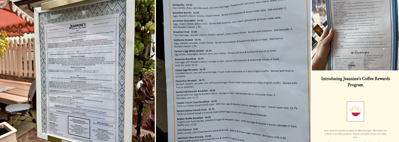 Jeannine's Restaurant & Bakery Menu