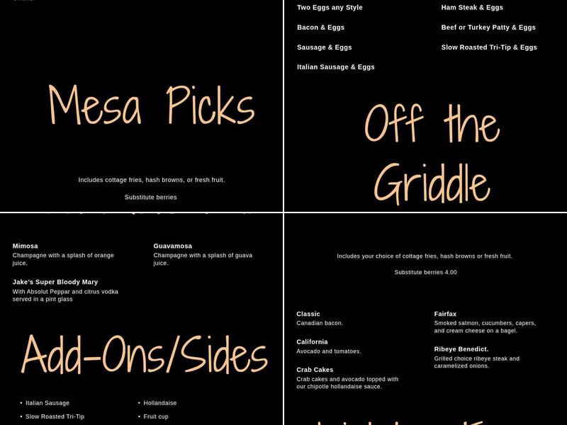 Mesa Cafe & Bar Menu