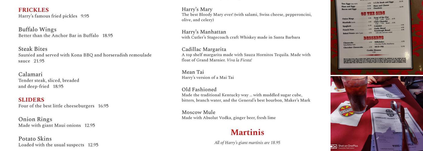 Harry's Plaza Cafe Menu