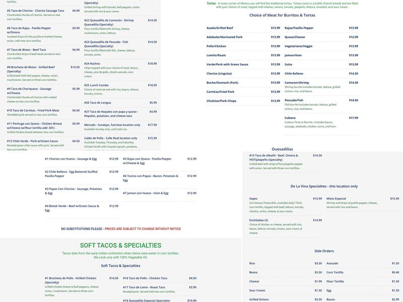 El Sitio Restaurant - Salinas Menu