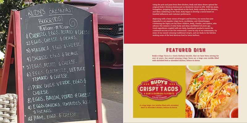 Rudy's Restaurant Menu