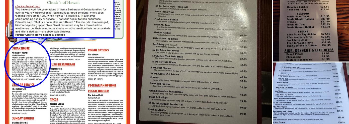 Chuck's of Hawaii Menu