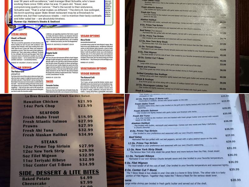Chuck's of Hawaii Menu