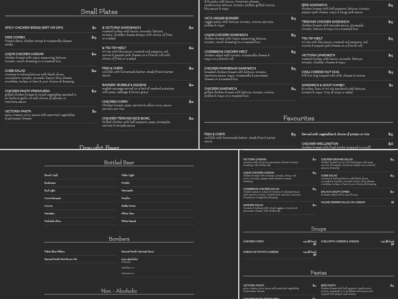 Victoria Pub & Grill Menu