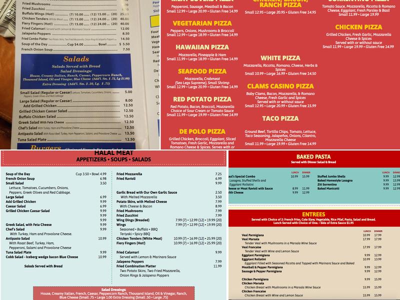 Paul's Pizza & Restaurant Menu