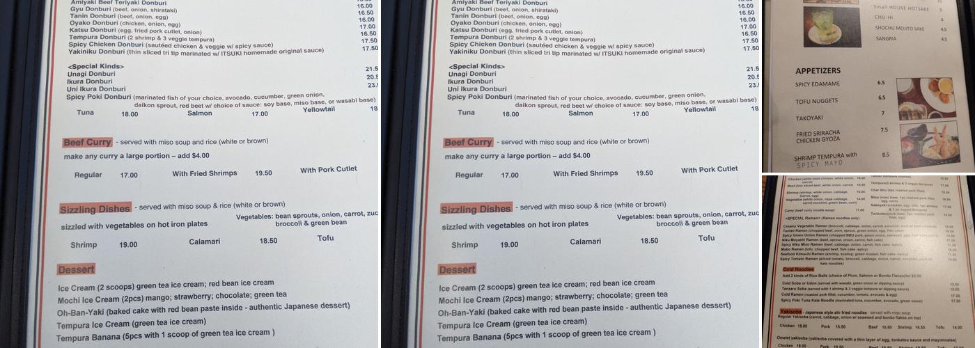 Itsuki Restaurant Menu